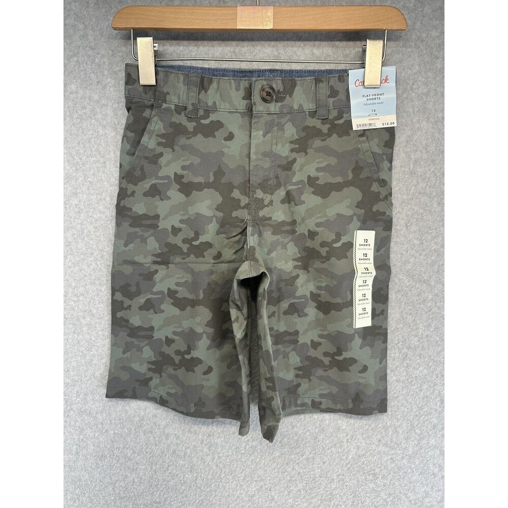 Cat & Jack Boys Shorts Flat Front Camo Print Stretch Adjustable Size 12 NWT